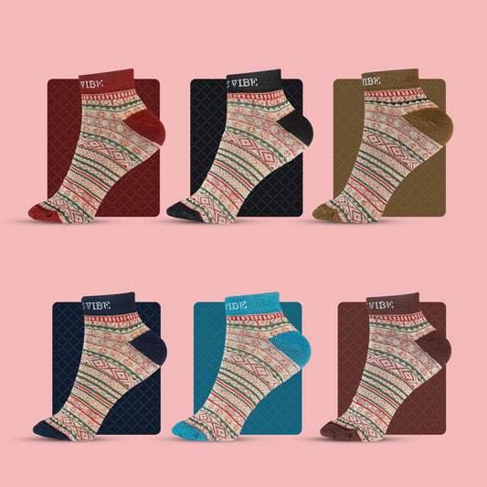 Vibrant Cotton Socks for Women – Soft, Stylish & Comfortable (6 Pairs)