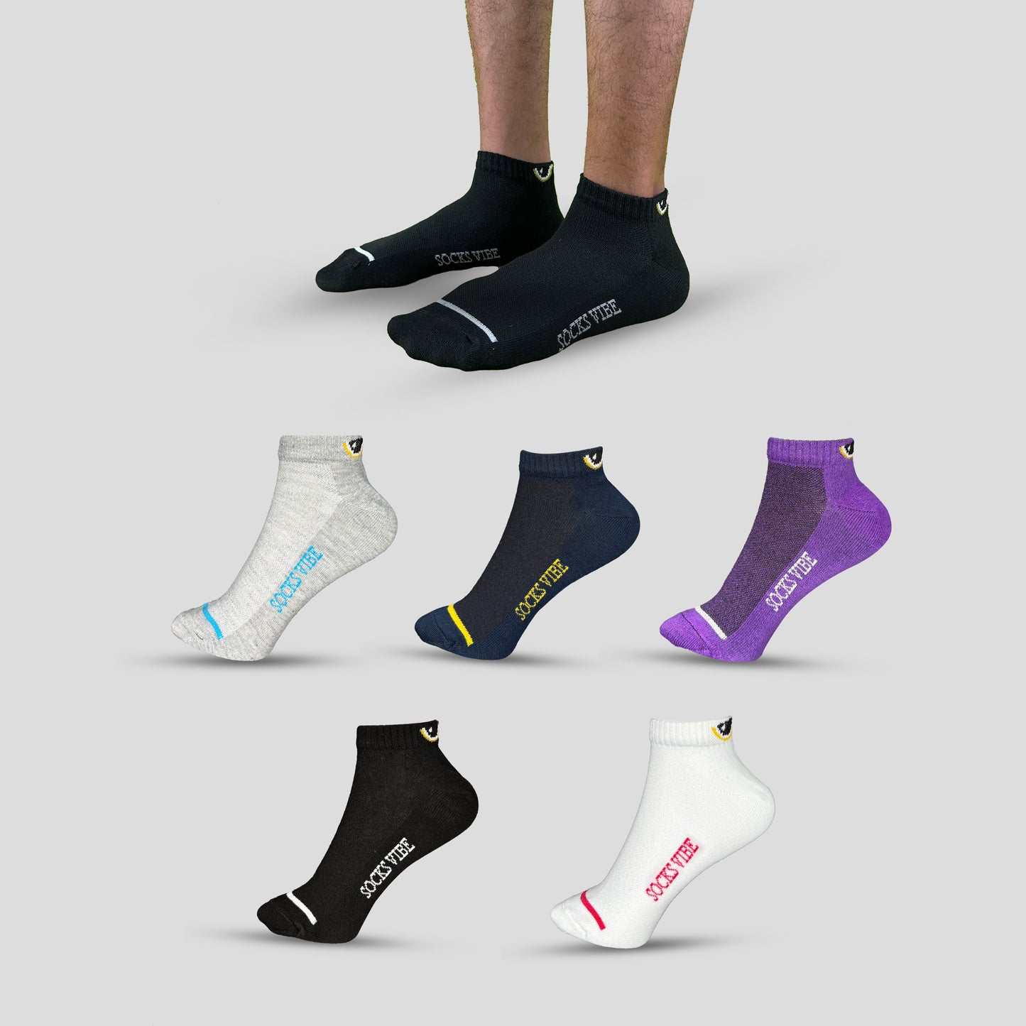 UrbanPlay Cotton Socks by Socks Vibe – Sporty Style Ankle (6 Pairs)