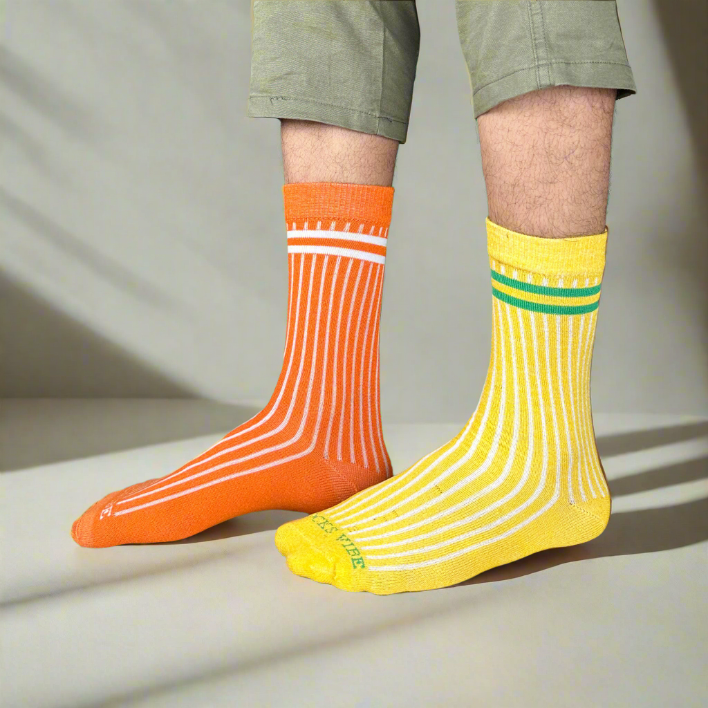 Socks Vibe StripePop Series – Men’s Cotton Crew Socks (Pack of 6 Colors)
