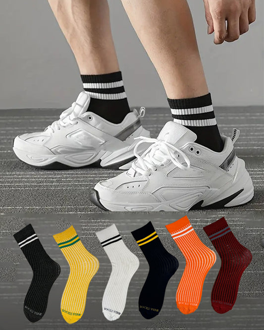 Socks Vibe StripePop Series – Men’s Cotton Crew Socks (Pack of 6 Colors)