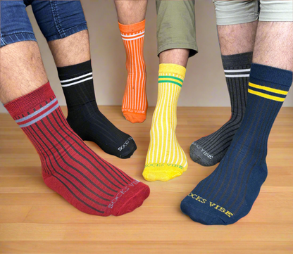 Socks Vibe StripePop Series – Men’s Cotton Crew Socks (Pack of 6 Colors)
