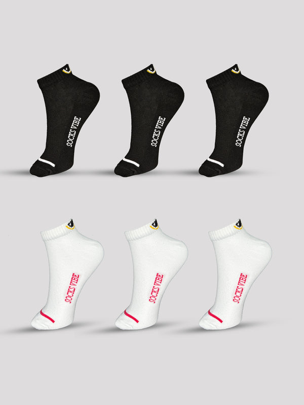 Socks Vibe Unisex Cotton Ankle Socks – Combo Pack of 6 (Black & White) | Soft & Stretchable Daily Wear
