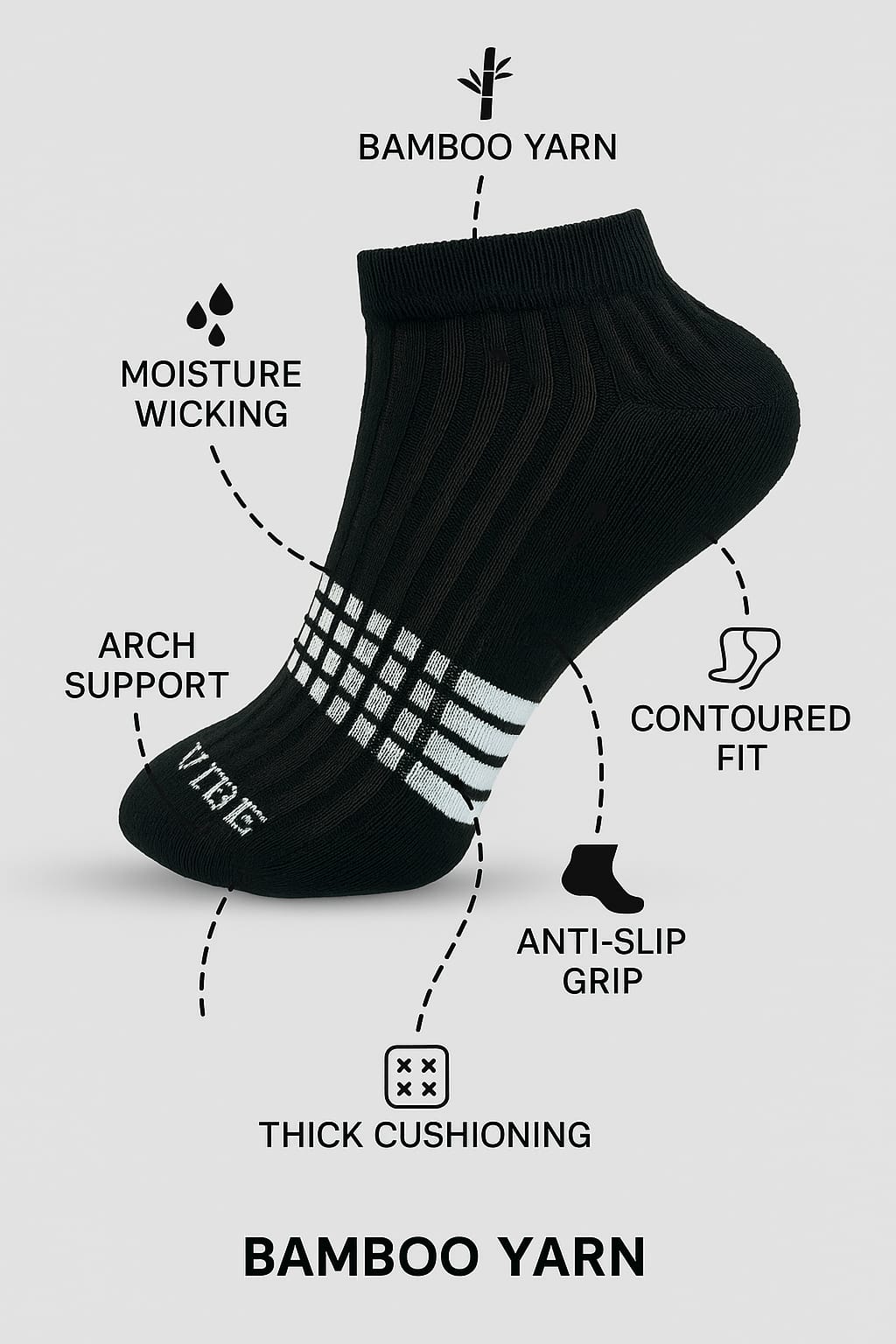EcoSoft Bamboo Ankle Socks – Anti-Odor & Ultra Soft, 6 Pairs