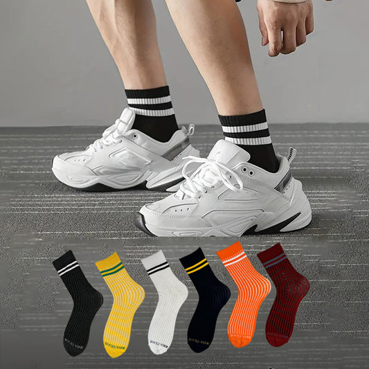 Socks Vibe StripePop Series – Men’s Cotton Crew Socks (Pack of 6 Colors)