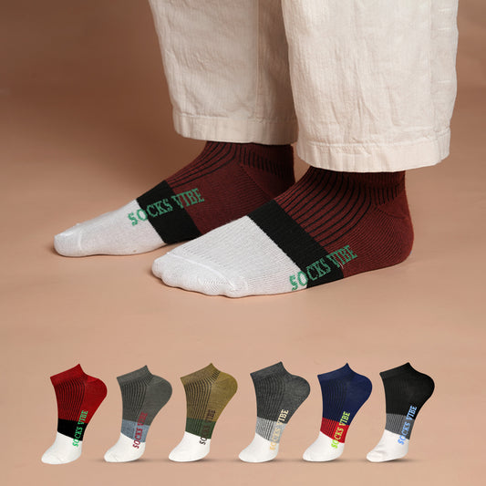 Men’s Premium Cotton Ankle Socks – Pack of 6 Color Variants